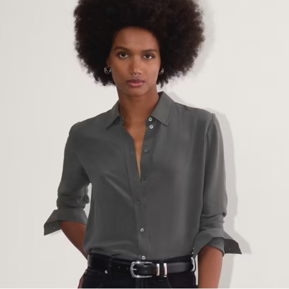 Everlane The Must-Have Shirt in Washable Silk in graphite, size 14